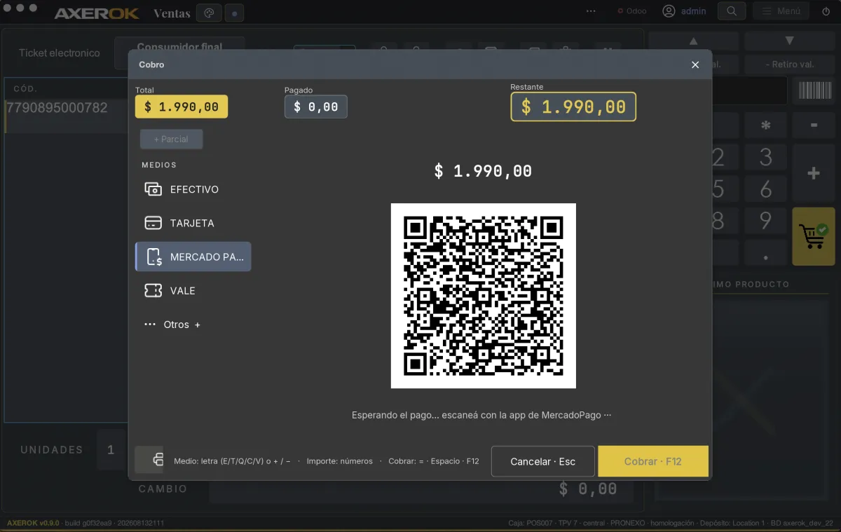 Cobro con QR de Mercado Pago en AxerOK