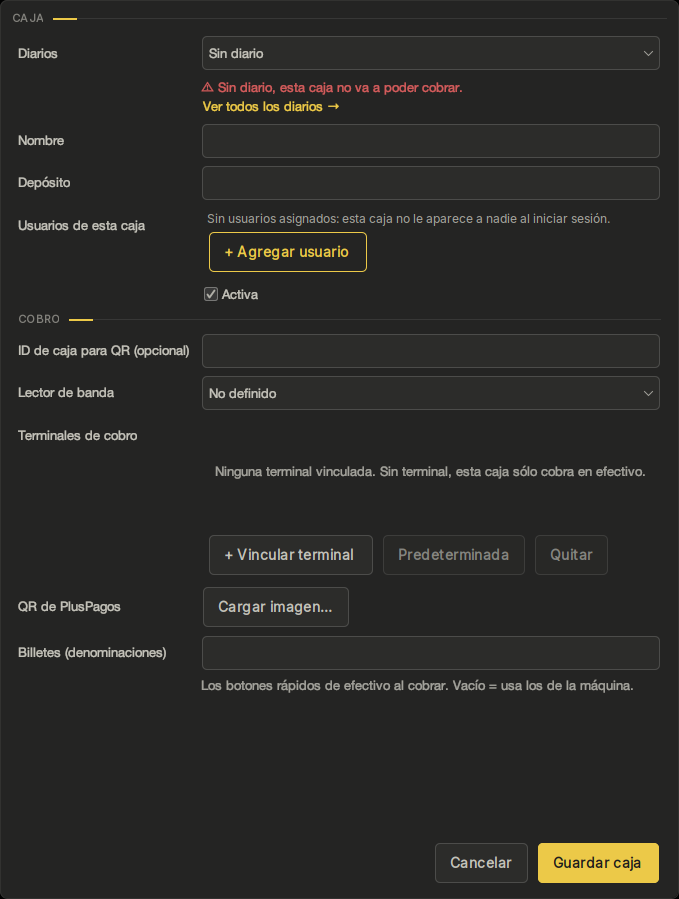 Ficha de caja (Nueva caja)