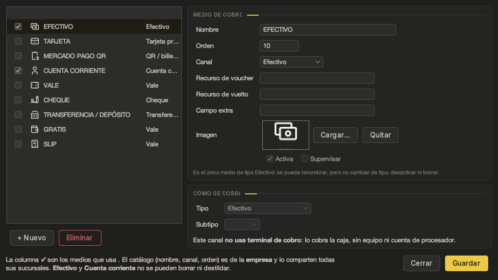 Diálogo Medios de cobro
