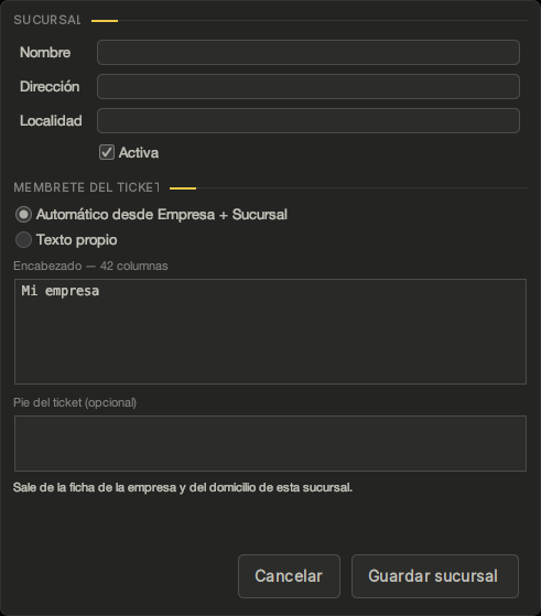 Ficha de sucursal