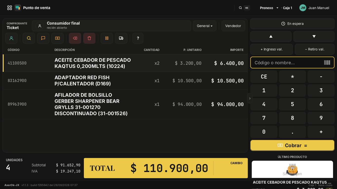 El punto de venta con una venta cargada