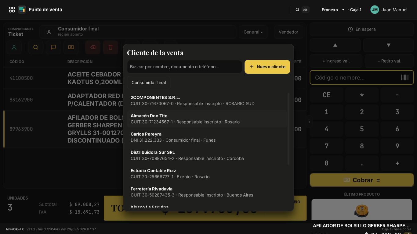 Elegir el cliente de la venta