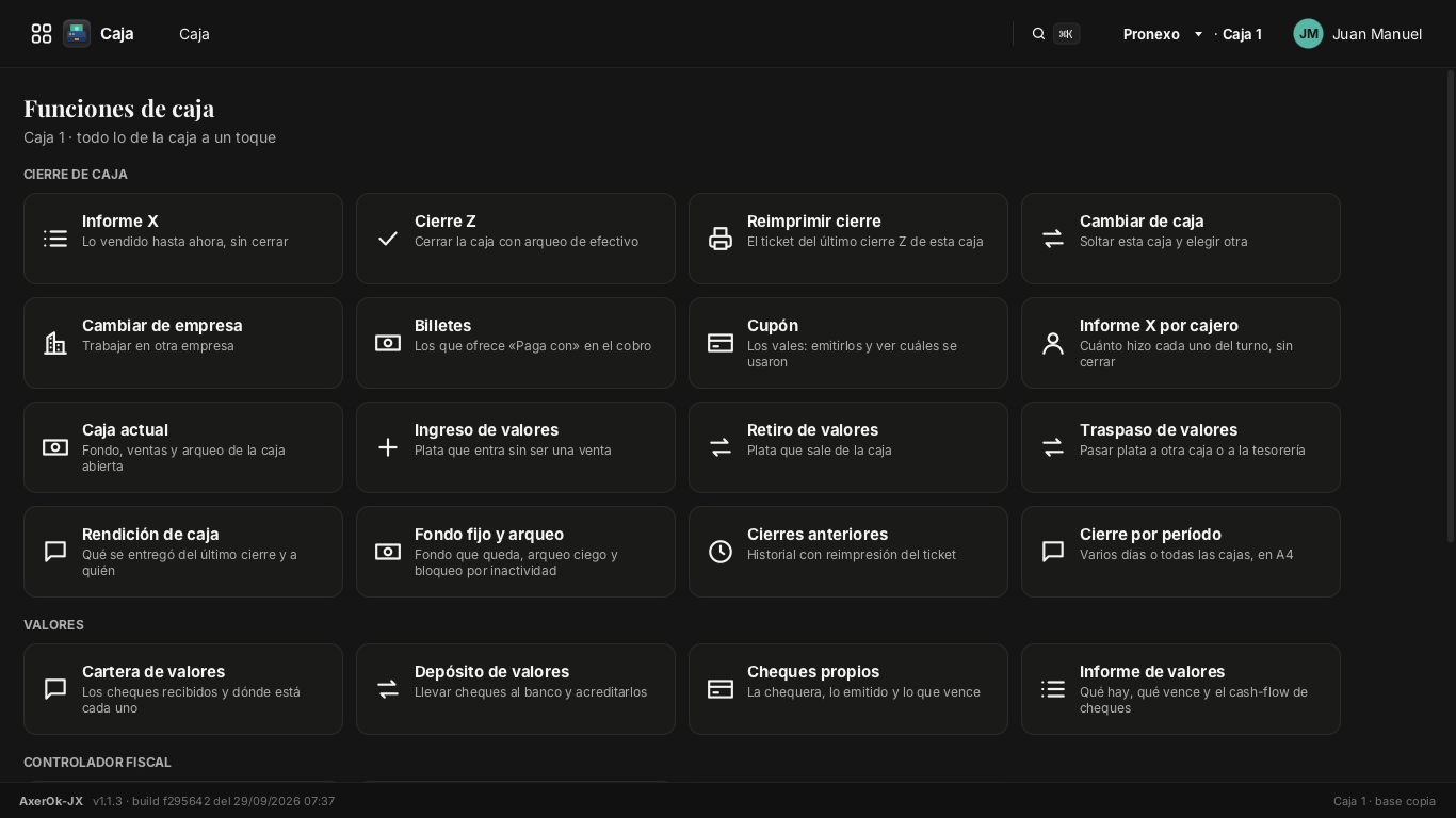 Funciones de caja