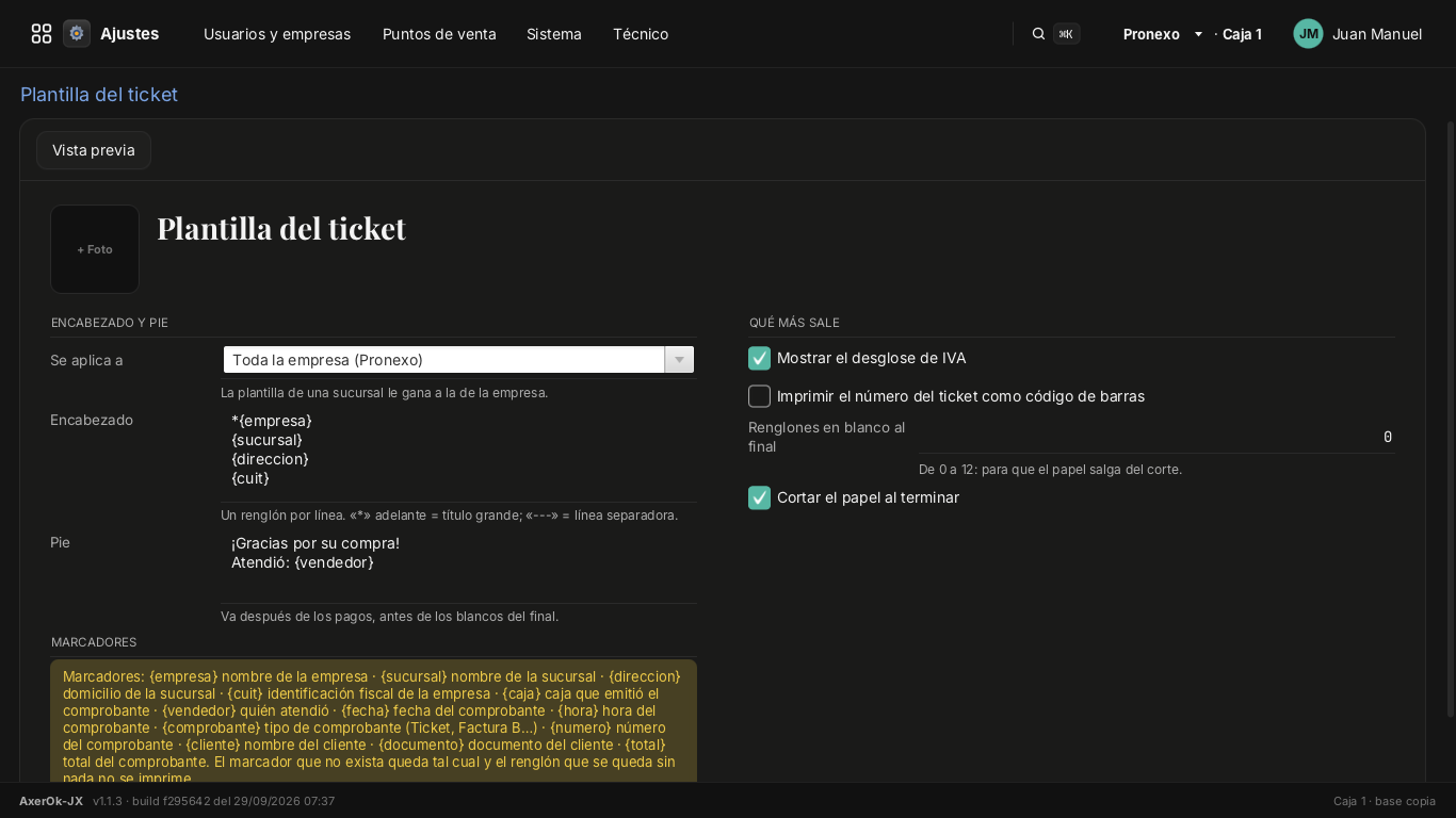 Plantilla del ticket