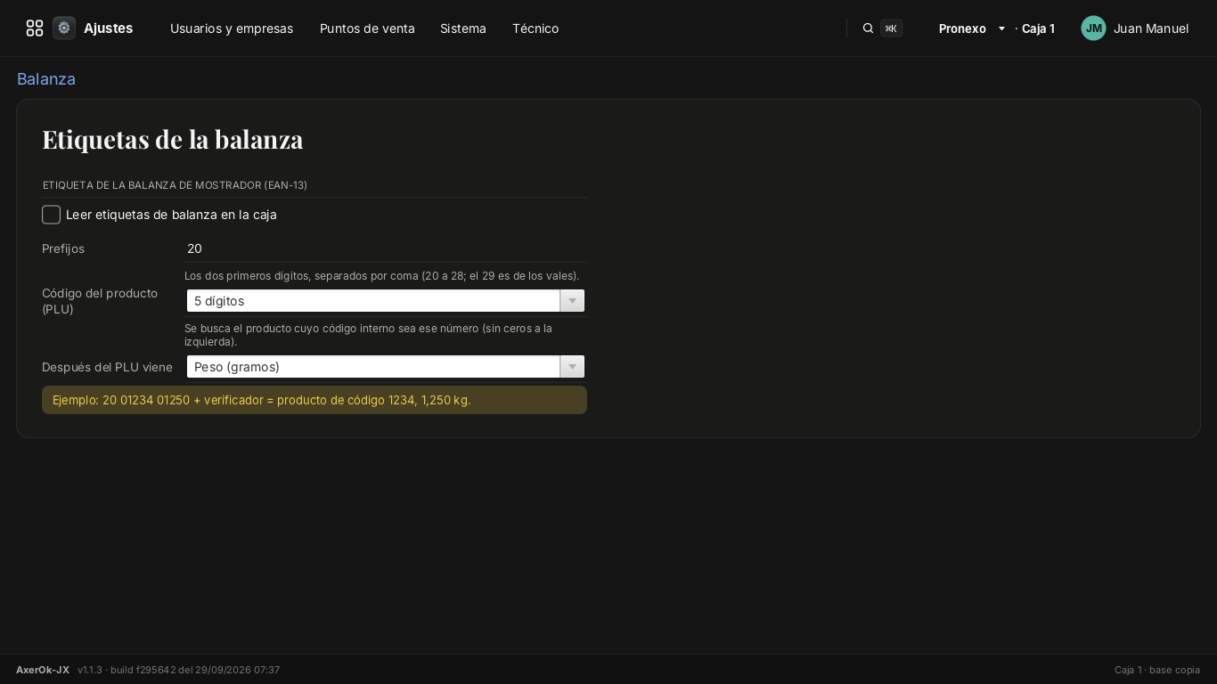 Ajustes › Balanza